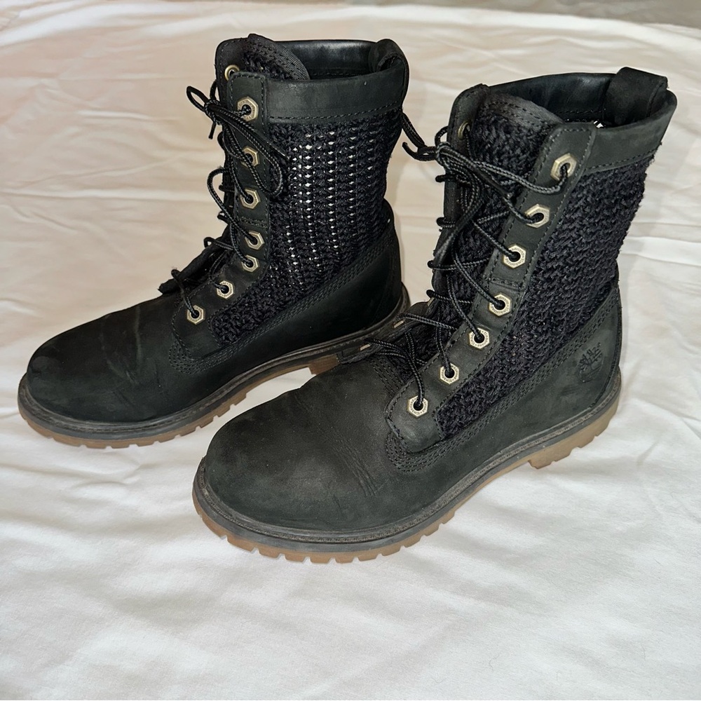 Timberland Women’s Authentics Open Weave 6 Inch Combat Style black Boots Sz 7.5